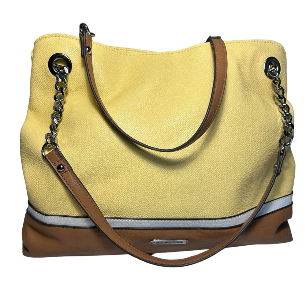 Kim Rogers Tan and Yellow Colorblock Chain Strap Shoulder Bag
